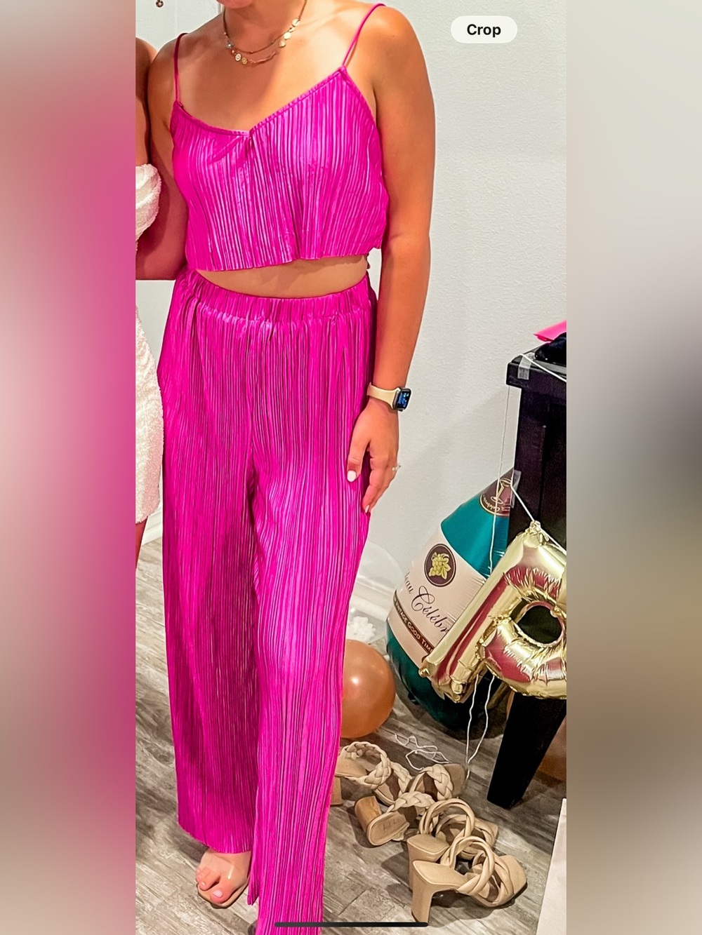 Bright Fuchsia Pleated Wide-Leg Two Piece